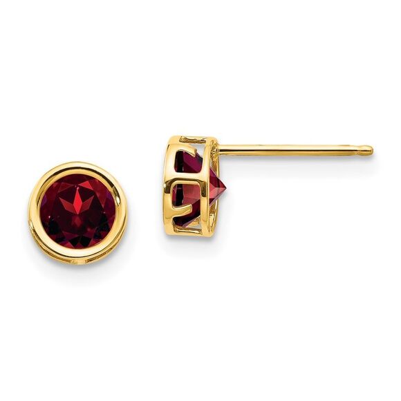 Kazi Luxury 14k Yellow Gold 5mm Bezel Garnet Stud Earrings